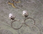 Freshwater Pearl Dangle Earrings on Sterling Silver Open-ended Twisted Hoops