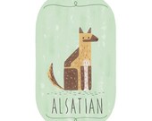 Alsatian print - 6x4 painting in pink, peach, cream, green, teal, blue & purple - dog art