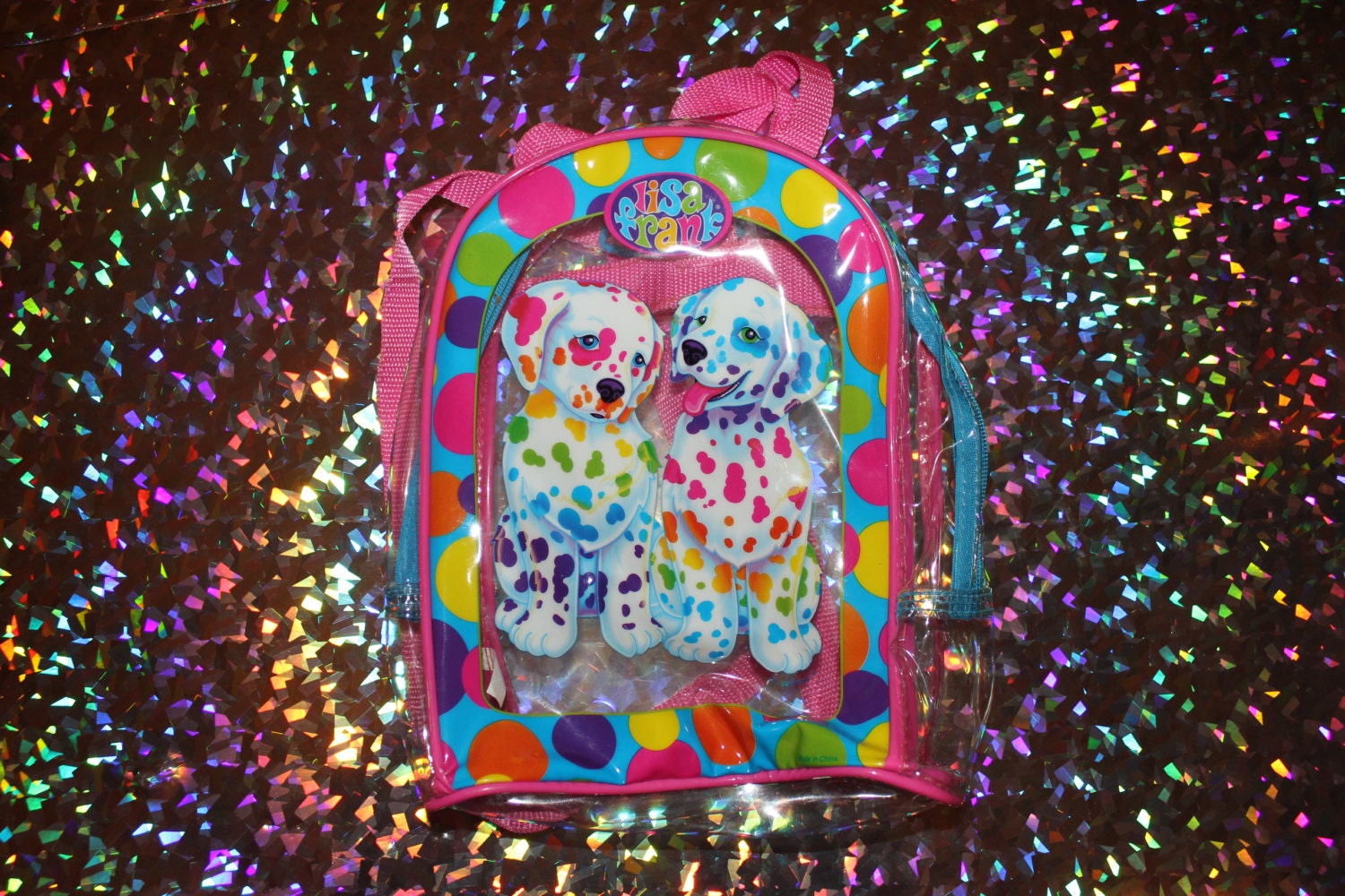 90s LISA FRANK transparent/pvc/clear rainbow dalmatian puppies backpack