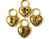 Gold Padlock Charms 17x11mm Antique Gold Tone Metal Heart Valentine's Day Padlock Lock Charm Pendant Jewelry Findings 10pcs