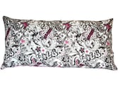 Handmade EXTRA LARGE bed pillow cotton pink white and black tattoo skull punk princess with pink back punk teen pirate emo rock star rockab