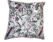 Handmade throw pillow set of 2 cotton pink white and black tattoo skull punk princess with pink back punk teen pirate emo rock star rockab