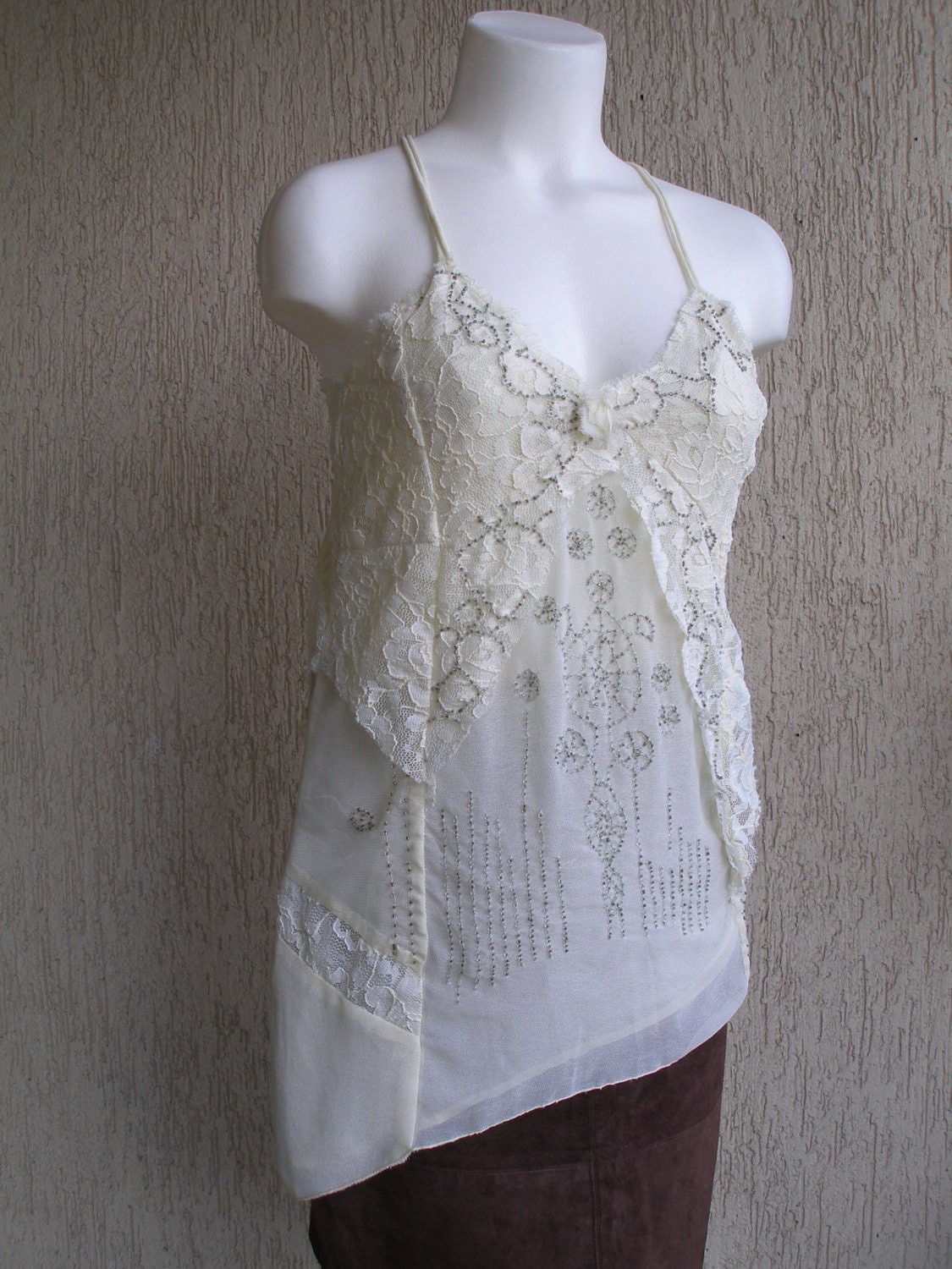 Wrap Beaded Lace Blouse/Tunic, size M-L