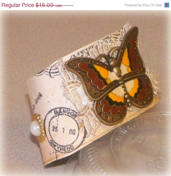 ON SALE Butterfly Eco Friendly Cuff Bracelet Made From Upcycled Recycled Vintage Vinyl Record