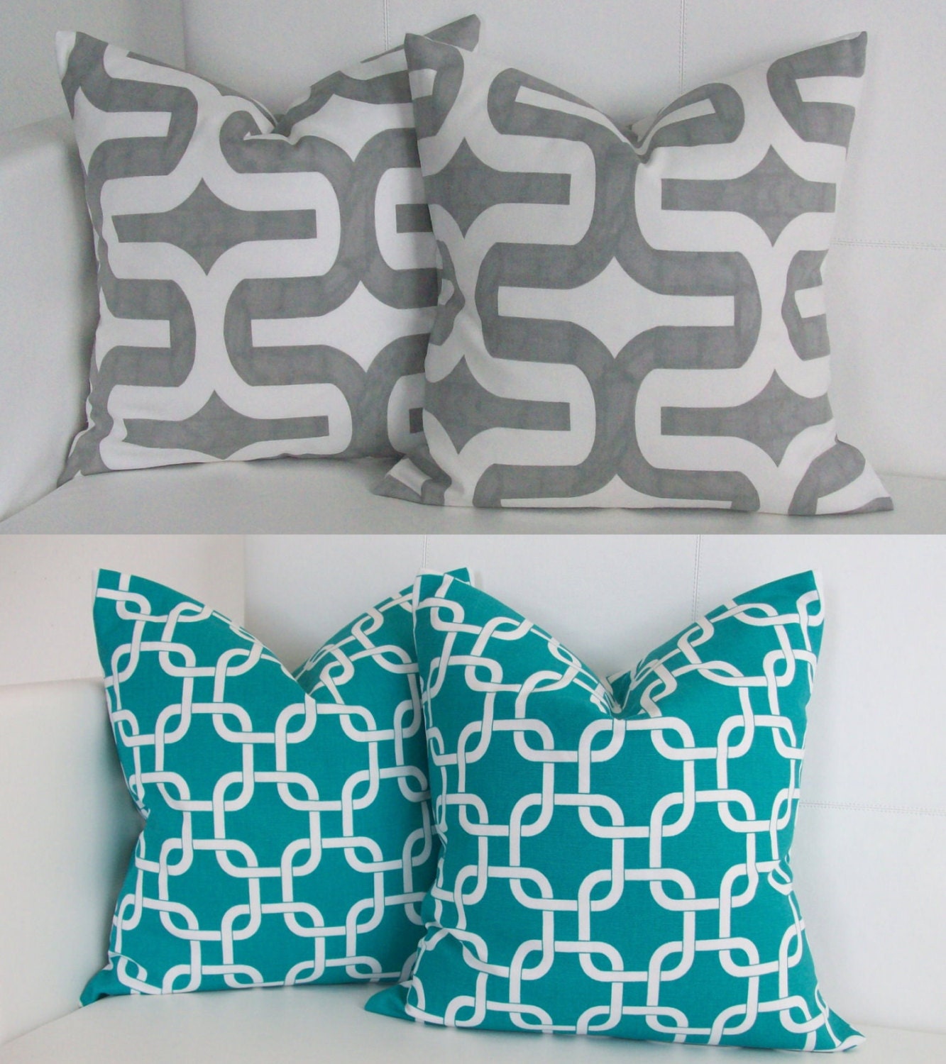 Turquoise Gotcha and Gray Retro Decorative Pillow Covers for Throw Pillows 16x16