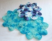 Crocheted Dish Cloths - Set of 3 -  Aqua and Purple