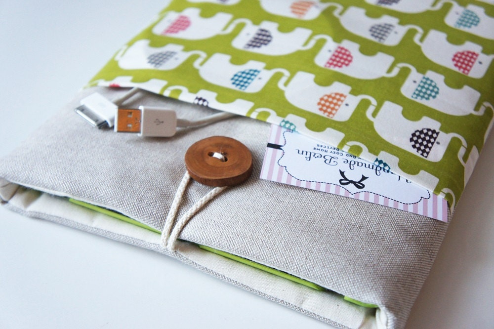 100% Premuim Organic Cotton iPad Case - Padded - Kindle Fire HD 8.9'' - Nexus 10 - Nook HD Plus - Unique Handmade Wood Button