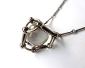 Dainty Caged Quartz Crystal Ball Pendant Necklace