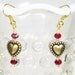 Heart Earrings, Heart and Crystal Earrings, Heart and Red Crystal Earrings, Dangle Heart Earrings