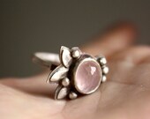 pink quartz sterling silver ring, Orchid flower, romantinc, French style, blossom ring