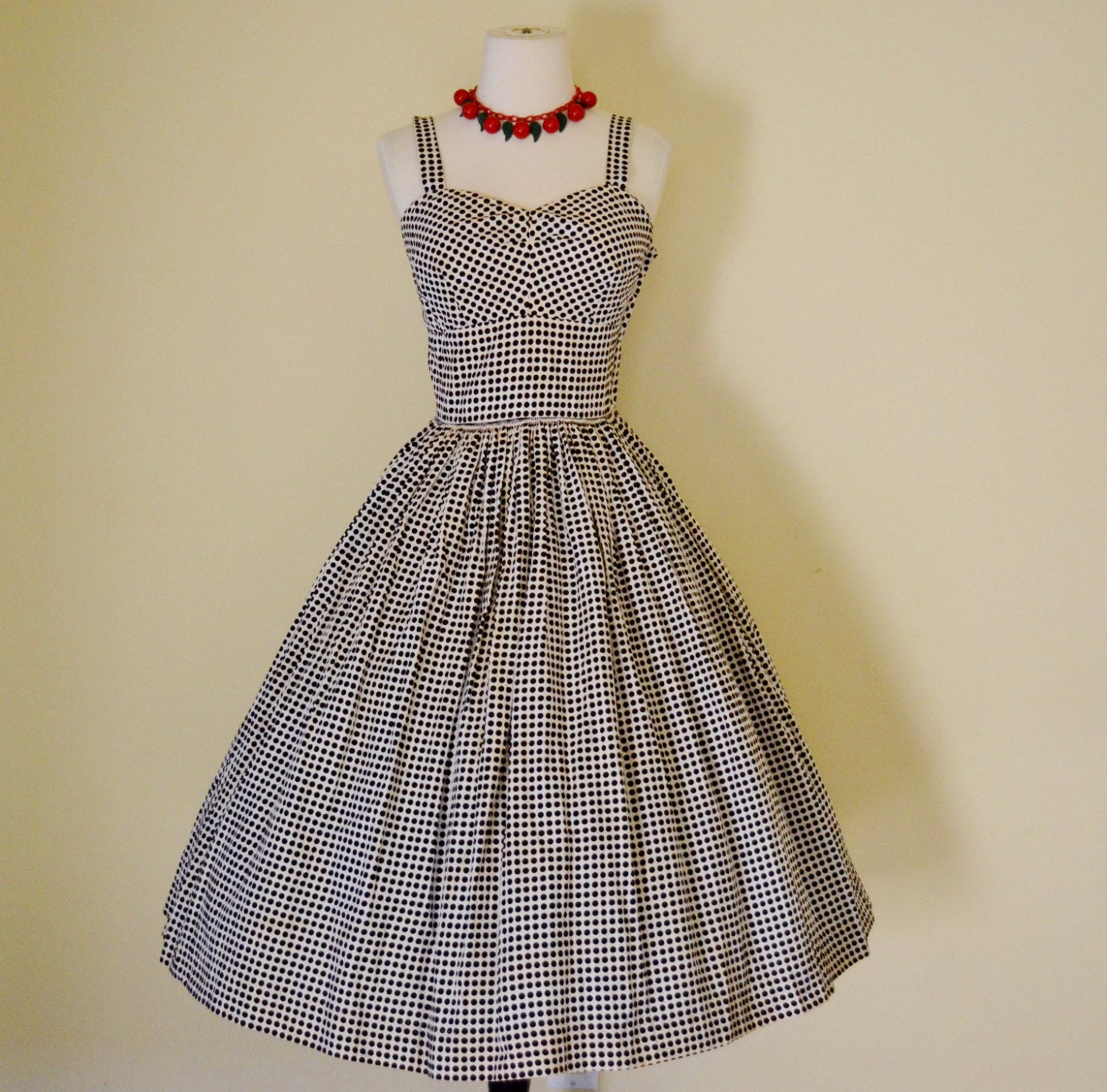 vintage 1950's Pam Rogers juniours rockabilly polka dot cotton pin up sundress dress