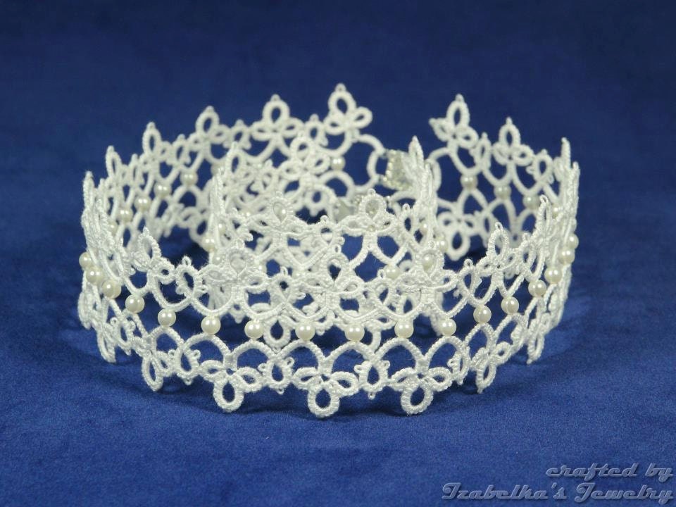 Bridal tatted choker and bracelet with pearl beads - IzabelkaG