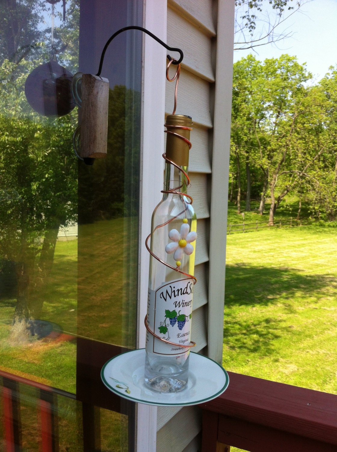 Wind Song Wine Bottle Bird Feeded
