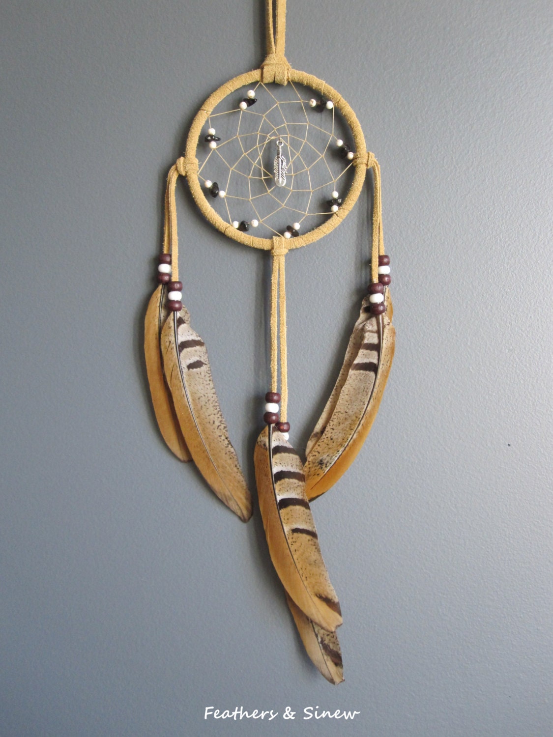 Dream Catcher Buckskin Suede with Reeves Pheasant Feathers