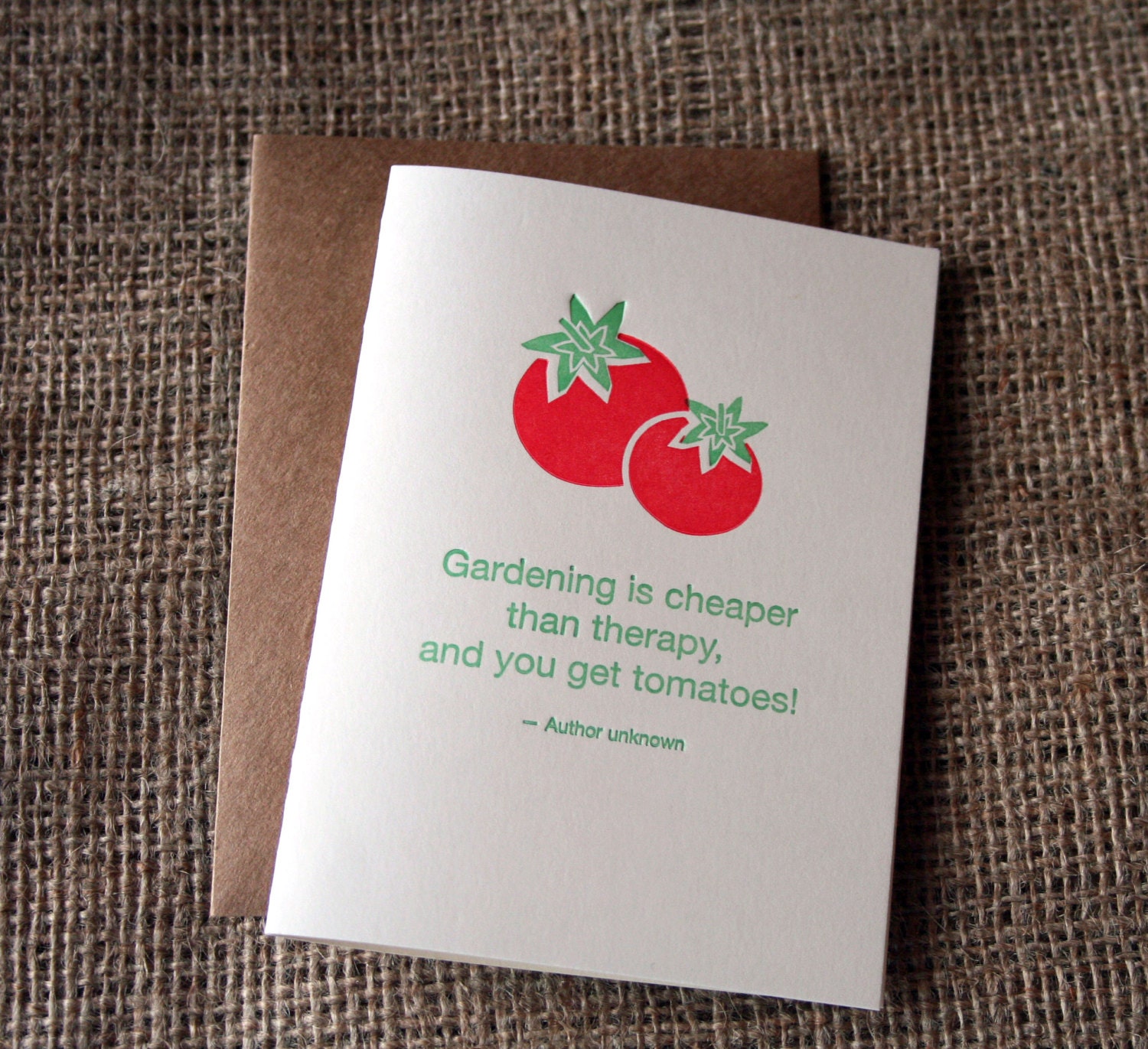 Letterpress card , tomato card, vegetable card , quote card , garden card, letterpress garden, eat your veggies