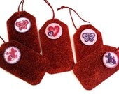 Butterfly Gift Tags - Favor Tags for Kids - Pink, Purple and Red Glitter Hearts, Birds and Butterflies (Set of 5 Mini Tags)