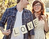 akapertyfultings- LOVE- Game Piece Tiles- Wedding- Engagement- Family- Anniversary- Maternity- New Baby-Sign / Garland / Banner- On CREAM