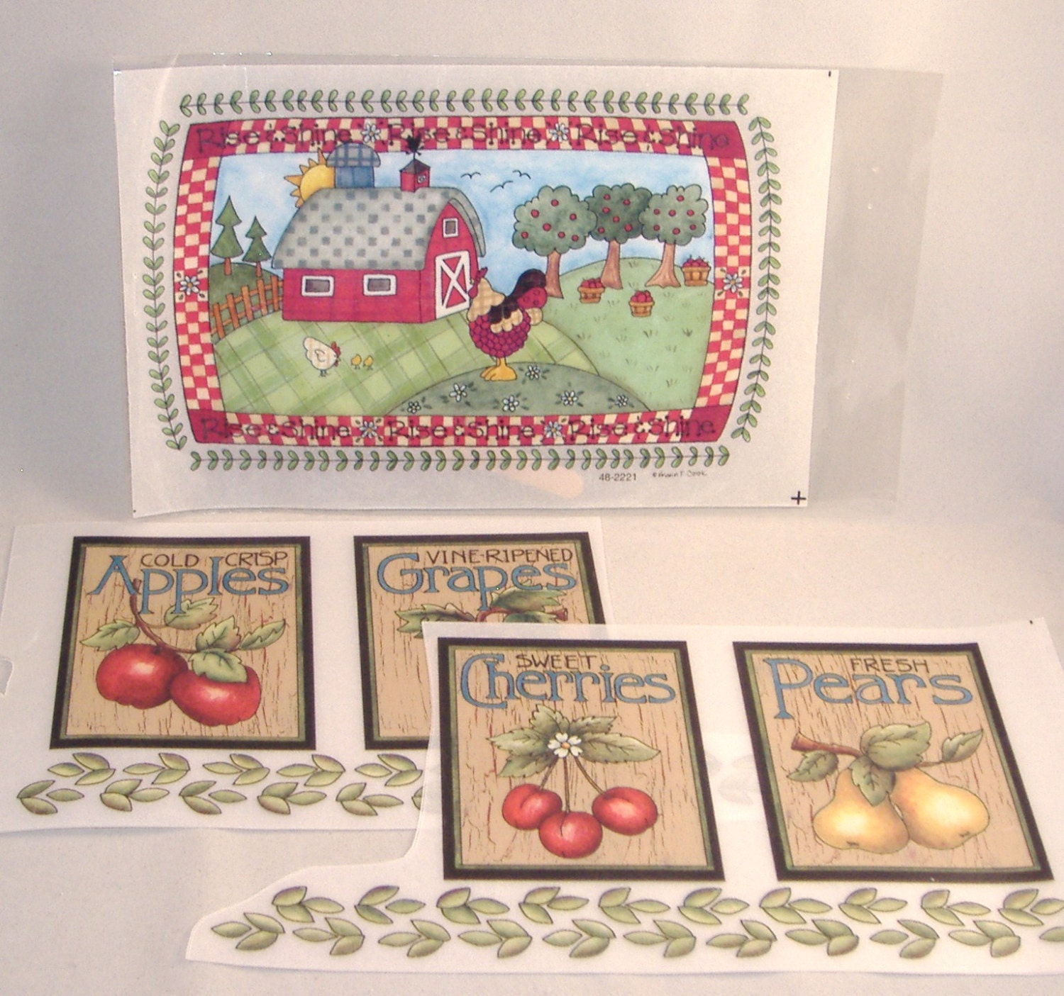 Rub-On Transfers - Farm Barnyard Scene, Fruit Basket, Fruit Labels