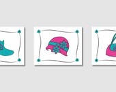 Wall Art - Set of Three Prints - Fashion - Hot Pink & Turquoise - Hat, Shoe, Purse - 8 x 10