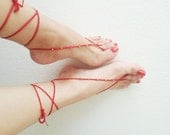 Red & Gold  Oriental barefoot sandals - Feet Accesories - Summer - Footwear - nude shoes sandles - foot jewelry, yoga, beach