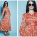 Vintage 70s does 40s Orange Pop Art Botanical Maxi Hippie Dress Abstract XS