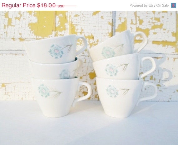SPRING SALE Vintage Set of Six Taylor Smith & Taylor Boutonniere, Cups, Mid Century, Modern, Atomic,Turquoise, Flowers