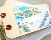 vintage embellished -to and from- manila fabric tags - set of 10