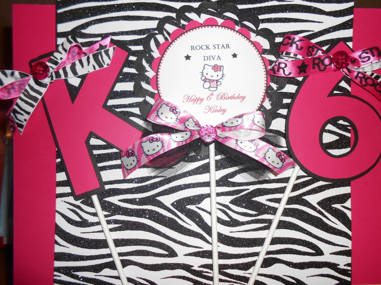 NEW Chic Rock Star/Diva/ Playdate/ Pink and Zebra/ Favor Centeriece Sticks (Set of 3)