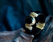 Black  Agate wood  and brass Indian Goddess  Bangle Bracelet