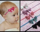 You Pick Color- Baby Headband, Infant Headband, Toddler Headband, Sequin Bow Headband on skinny elastic