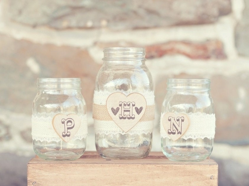 Burlap and Lace Sand Ceremony Set with Country Style Initials by PNZ Designs