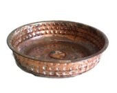 Vintage COPPER bowl, Turkish BATH house, ETCHED flowers, porringer, metal, floral etching, Oriental, rustic, traditional, arts and crafts