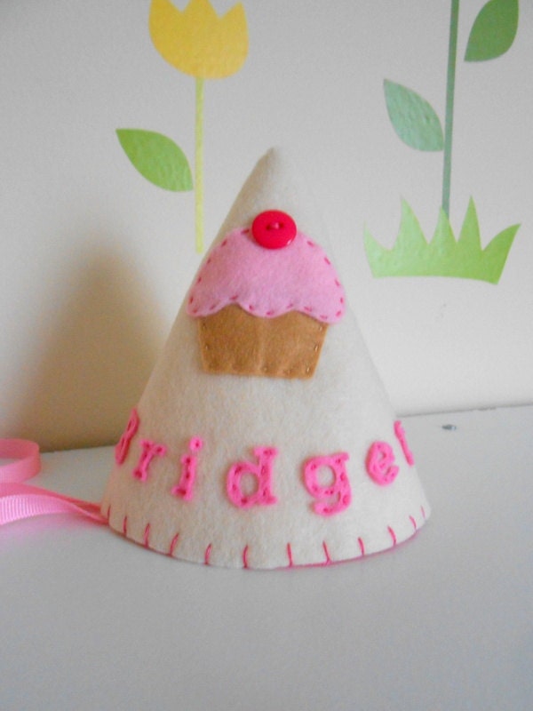 Felt Birthday Party Hat with Pink Cupcake