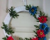 Pink and Blue Gerber Daisy Floral 12 inch Wreath