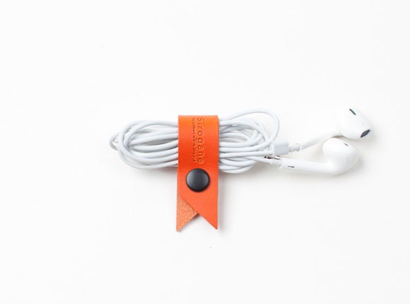 Cord Cable Organizers Leather Earphone Holder - orange