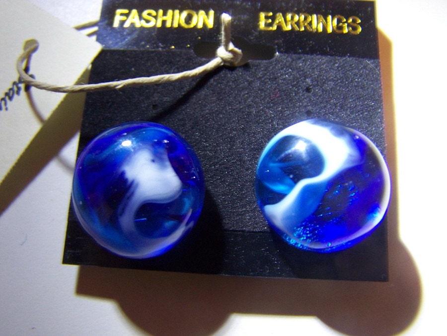 Clip On Earrings, soft rubber back, Blue & White, Yellow and Clear, Irredescent Red