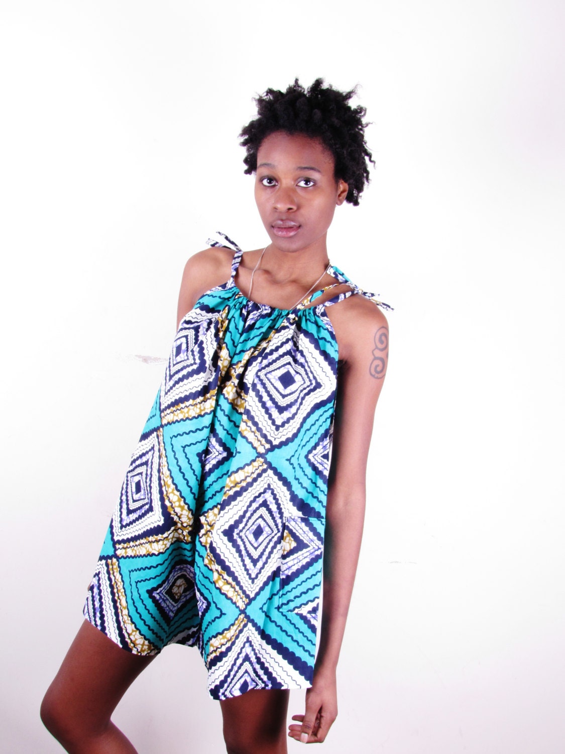 Bold Tribal Ethnic Print 100% Cotton Fabric Drawstring Romper Short Jumper Playsuit one size
