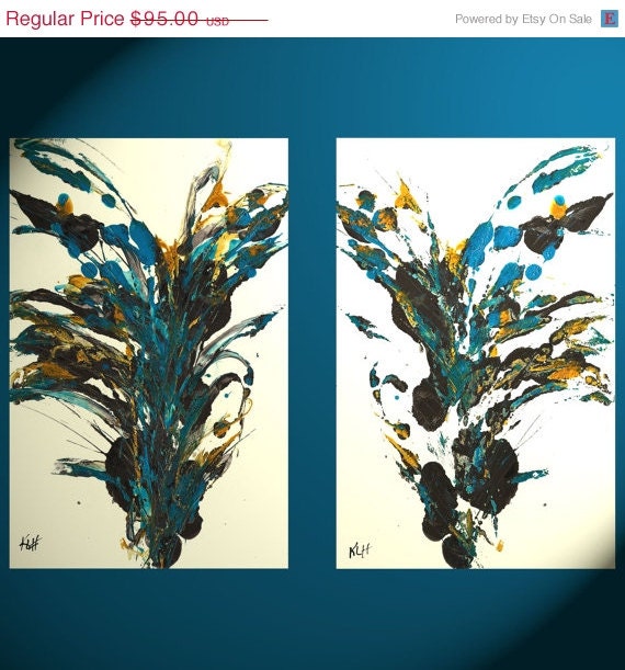 Spring Sale - 2 - Abstract Expressionism Paintings - Contemporary Abstract Art - Mono-Type Print And Painting - 08.09.072311 - Blue And Gol
