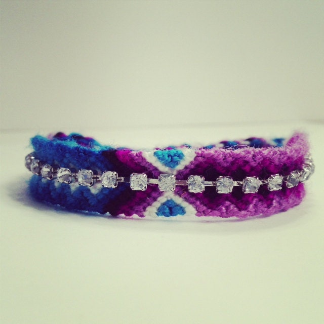 Friendship bracelet, Rhinestone friendship bracelet, blue bracelet, purple friendship bracelet, statement jewelry, rhinestone bracelet
