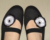 mary janes woman shoes, handmade white black grey flowers black cotton, flexible sole, gym ballet flats dance dancing summer dress  shoes