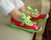 mary jane baby girl spring summer shoes with handmade green polka dots bow pink fuchsia dress shoes for kids children toddler