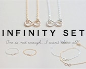 infinity set - necklace, bracelet, and ring - gold or silver - simple delicate handmade jewelry by fancy lemon