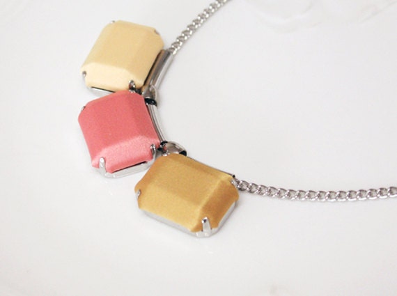 Bib necklace, Statement Necklace, Bubble Necklace, color block, pink, yellow, handmade stone