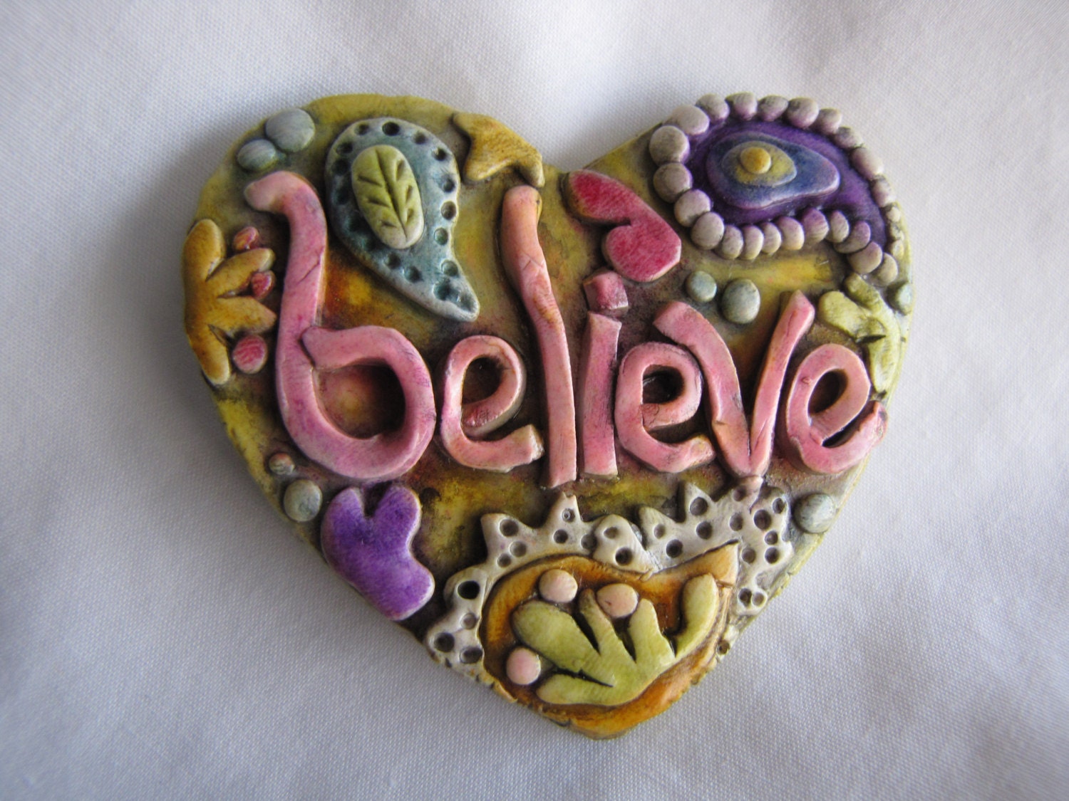 Believe magnet paisley pattern antiqued polymer clay - walkercrafts