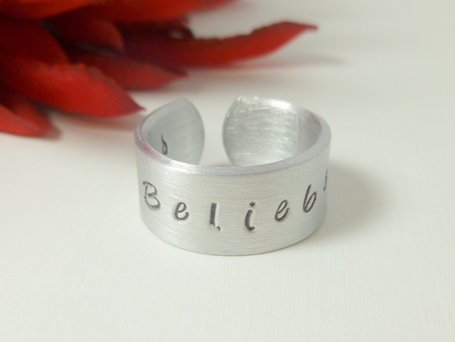 Ring, Justin Bieber,  Hand Stamped" Belieber "Personalized Rings, adjustable rings, Names stamped, customized rings