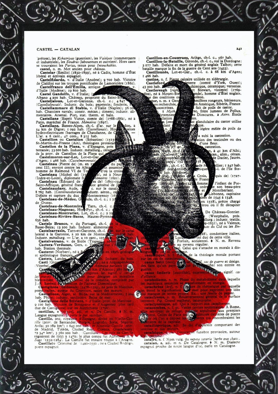Goat print child decorations nursery print on an vintage french dictionary page, dictionary book print for your wall (580)