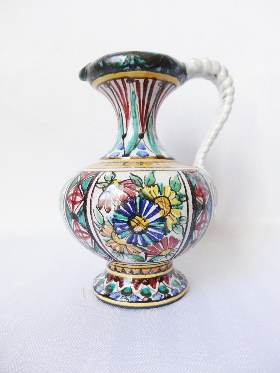 Hand Painted Floral 50's Ceramic Antique Jug