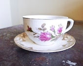 Vintage Tea Cup and Saucer Set - Floral Pattern Porcelain Mismatched Shabby Chic