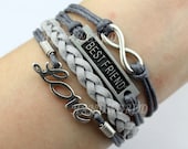Silvery Best Friend&Love Bracelet Infinity Karma Bracelet Gray Rope And Gray Braid Bracelet Best Gift For Friend-N1304