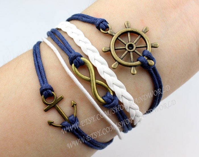 Antique Bronze Anchor&Rudder Bracelet Infinity Karma Bracelet Friendship Charm Bracelet Adjustable-N1396
